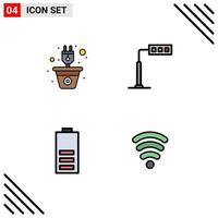 Set of 4 Modern UI Icons Symbols Signs for energy battery power light electricity Editable Vector Design Elements