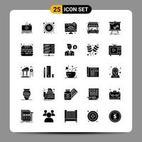 25 Black Icon Pack Glyph Symbols Signs for Responsive designs on white background 25 Icons Set Creative Black Icon vector background