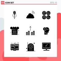 Collection of 9 Vector Icons in solid style Modern Glyph Symbols for Web and Mobile Solid Icon Sign Isolated on White Background 9 Icons Creative Black Icon vector background