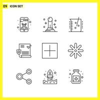 9 Icon Set Simple Line Symbols Outline Sign on White Background for Website Design Mobile Applications and Print Media Creative Black Icon vector background