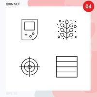 Set of 4 Vector Filledline Flat Colors on Grid for console sports autumn plant wireframe Editable Vector Design Elements