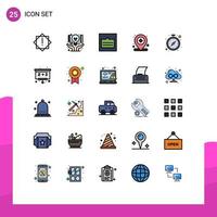 Stock Vector Icon Pack of 25 Line Signs and Symbols for clock map grid location wireframe Editable Vector Design Elements