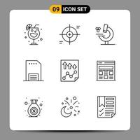 9 Black Icon Pack Outline Symbols Signs for Responsive designs on white background 9 Icons Set Creative Black Icon vector background