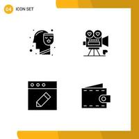 conjunto de 4 iconos de interfaz de usuario modernos signos de símbolos para elementos de diseño de vector editables de cámara de video de cara de aplicación humana