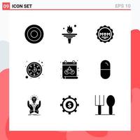 Modern Set of 9 Solid Glyphs Pictograph of date calendar medal watch clock Editable Vector Design Elements