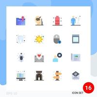 Mobile Interface Flat Color Set of 16 Pictograms of key human solution employee mobile battery Editable Pack of Creative Vector Design Elements