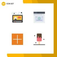 Pack of 4 creative Flat Icons of news new youtube webpage plus Editable Vector Design Elements