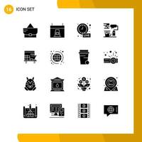 Modern Set of 16 Solid Glyphs Pictograph of desk brush alarm paint paint brush Editable Vector Design Elements