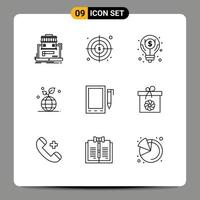 Universal Icon Symbols Group of 9 Modern Outlines of cell globe business friendly growth Editable Vector Design Elements