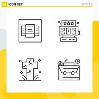 Collection of 4 Universal Line Icons Icon Set for Web and Mobile Creative Black Icon vector background