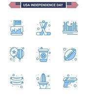 Set of 9 Modern Blues pack on USA Independence Day celebrate usa american tourism golden Editable USA Day Vector Design Elements