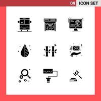 Group of 9 Modern Solid Glyphs Set for china tool content invert color Editable Vector Design Elements