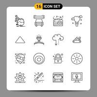 Paquete de 16 iconos negros símbolos de contorno signos para diseños receptivos sobre fondo blanco 16 iconos establecen fondo de vector de icono negro creativo
