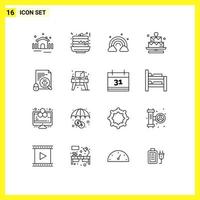 Set of 16 Vector Outlines on Grid for search valentine nature lover cake Editable Vector Design Elements