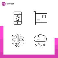 Outline Icon set Pack of 4 Line Icons isolated on White Background for responsive Website Design Print and Mobile Applications Creative Black Icon vector background