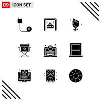 9 Universal Solid Glyphs Set for Web and Mobile Applications login development flower director chair Editable Vector Design Elements