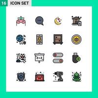 Mobile Interface Flat Color Filled Line Set of 16 Pictograms of world iot love internet of things document Editable Creative Vector Design Elements