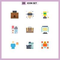 Mobile Interface Flat Color Set of 9 Pictograms of office bag report carnival page data Editable Vector Design Elements