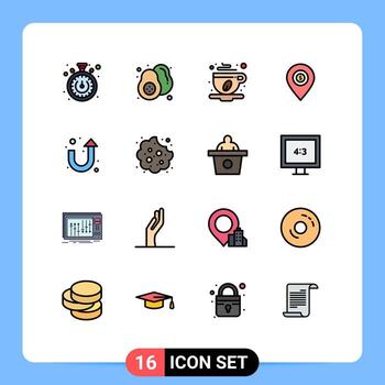 Pictogram Set of 16 Simple Flat Color Filled Lines of sign money cafe dollar map Editable Creative Vector Design Elements