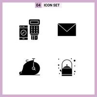 4 Universal Solid Glyph Signs Symbols of code old scan mail vehicle Editable Vector Design Elements