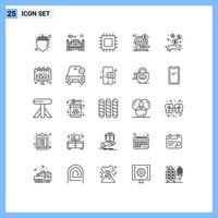 Pack of 25 Modern Lines Signs and Symbols for Web Print Media such as hand dollar computers store shop Editable Vector Design Elements