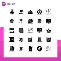 25 Universal Solid Glyph Signs Symbols of network hand data idea protected ideas Editable Vector Design Elements