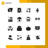 Set of 16 Modern UI Icons Symbols Signs for preacher male recruitment church headset Editable Vector Design Elements