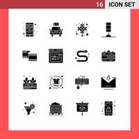 Modern Set of 16 Solid Glyphs and symbols such as video filam celebration light interior Editable Vector Design Elements