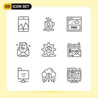 9 Creative Icons for Modern website design and responsive mobile apps 9 Outline Symbols Signs on White Background 9 Icon Pack Creative Black Icon vector background