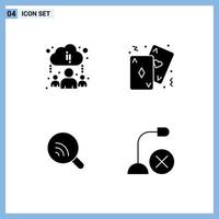 User Interface Pack of 4 Basic Solid Glyphs of cloud research cards casino signal Editable Vector Design Elements