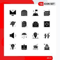 Mobile Interface Solid Glyph Set of 16 Pictograms of care creative mission gear web Editable Vector Design Elements