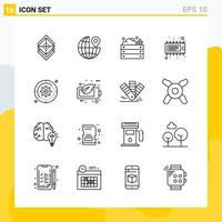 Collection of 16 Universal Line Icons Icon Set for Web and Mobile Creative Black Icon vector background