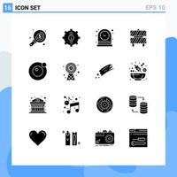 Mobile Interface Solid Glyph Set of 16 Pictograms of moon fence support caution watch Editable Vector Design Elements