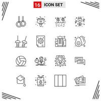 16 Icons Line Style Grid Based Creative Outline Symbols for Website Design Simple Line Icon Signs Isolated on White Background 16 Icon Set Creative Black Icon vector background