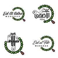 4 saludos modernos de eid fitr escritos en texto decorativo de caligrafía árabe para tarjetas de felicitación y deseando el feliz eid en esta ocasión religiosa vector