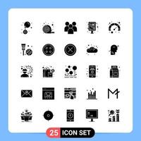 25 símbolos de glifo de paquete de iconos negros sólidos para aplicaciones móviles aisladas sobre fondo blanco 25 iconos establecidos fondo de vector de icono negro creativo