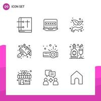 Outline Icon set Pack of 9 Line Icons isolated on White Background for responsive Website Design Print and Mobile Applications Creative Black Icon vector background