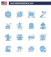 Happy Independence Day 16 Blues Icon Pack for Web and Print drum usa household sports baseball Editable USA Day Vector Design Elements