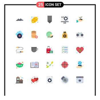 grupo de símbolos de iconos universales de 25 colores planos modernos de elementos de diseño de vectores editables de medalla de codificación de cuerda de computadora de desarrollo