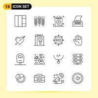 16 iconos creativos para el diseño moderno de sitios web y aplicaciones móviles receptivas 16 signos de símbolos de contorno sobre fondo blanco paquete de 16 iconos fondo de vector de icono negro creativo