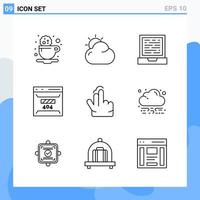 Modern 9 Line style icons Outline Symbols for general use Creative Line Icon Sign Isolated on White Background 9 Icons Pack Creative Black Icon vector background