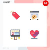 Modern Set of 4 Flat Icons and symbols such as price billboard ticket data marketing Editable Vector Design Elements