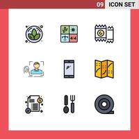 9 Universal Filledline Flat Color Signs Symbols of phone scan condom recognition finger Editable Vector Design Elements