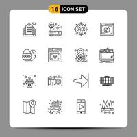 Pictogram Set of 16 Simple Outlines of law digital ad copyright marketing Editable Vector Design Elements
