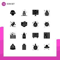 16 Universal Solid Glyphs Set for Web and Mobile Applications antenna cupcakes computer cupcake cake Editable Vector Design Elements