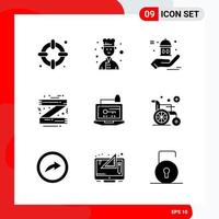conjunto creativo de 9 iconos de glifos universales aislados sobre fondo blanco fondo de vector de icono negro creativo