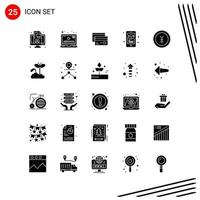 Collection of 25 Vector Icons in solid style Pixle Perfect Glyph Symbols for Web and Mobile Solid Icon Signs on White Background 25 Icons Creative Black Icon vector background