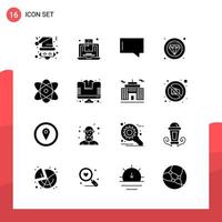 Pack of 16 Universal Glyph Icons for Print Media on White Background Creative Black Icon vector background
