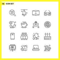 16 Icon Set Simple Line Symbols Outline Sign on White Background for Website Design Mobile Applications and Print Media Creative Black Icon vector background