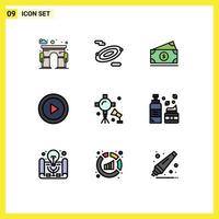 Pack of 9 Modern Filledline Flat Colors Signs and Symbols for Web Print Media such as lights ux money ui creative Editable Vector Design Elements